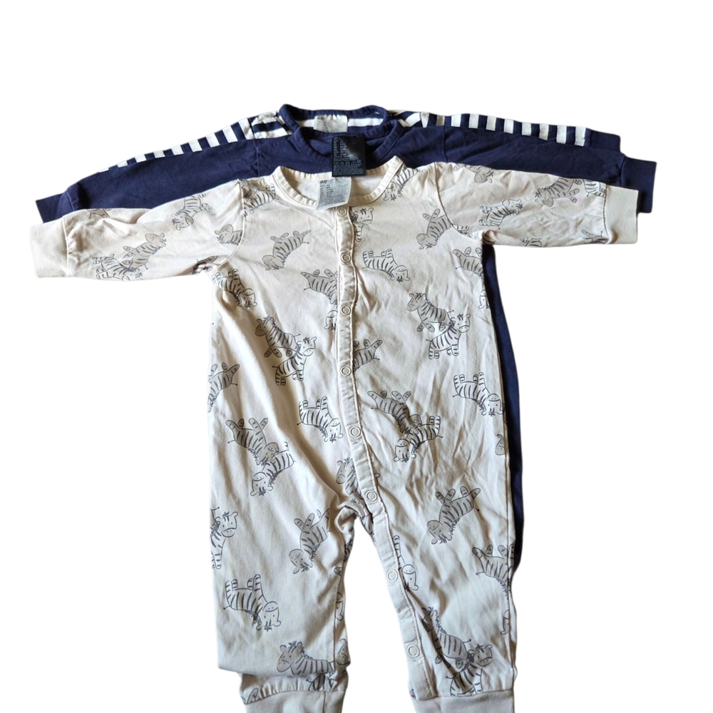 H&M Zebra Print Kids Footie in Cream and Navy
